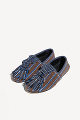 VALERIA - KNOT-DETAIL HANDWOVEN FABRIC LOAFER