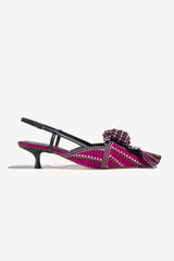 ULA - KNOT-DETAIL POINTED-TOE KITTEN SLINGBACK PUMPS
