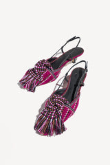 ULA - KNOT-DETAIL POINTED-TOE KITTEN SLINGBACK PUMPS