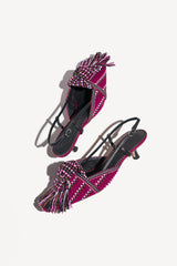 ULA - KNOT-DETAIL POINTED-TOE KITTEN SLINGBACK PUMPS