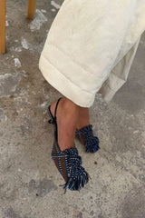 ULA - KNOT-DETAIL POINTED-TOE KITTEN SLINGBACK PUMPS