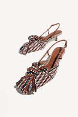 ULA - KNOT-DETAIL POINTED-TOE KITTEN SLINGBACK PUMPS